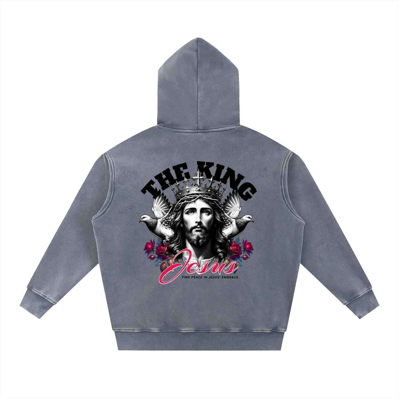"THE KING JESUS" Snow Wash Fleece Cotton Hoodie