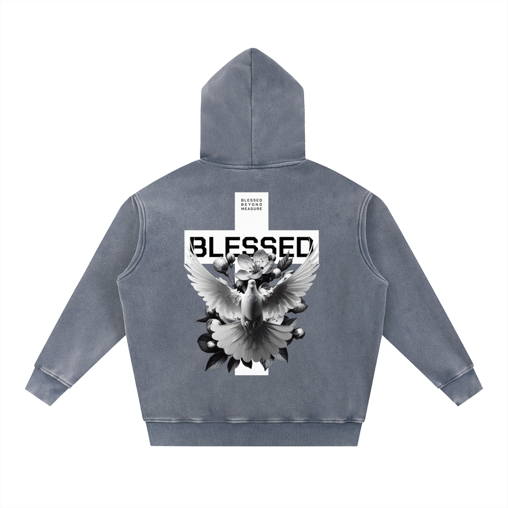 "Blessed" Snow Wash Fleece Cotton Hoodie