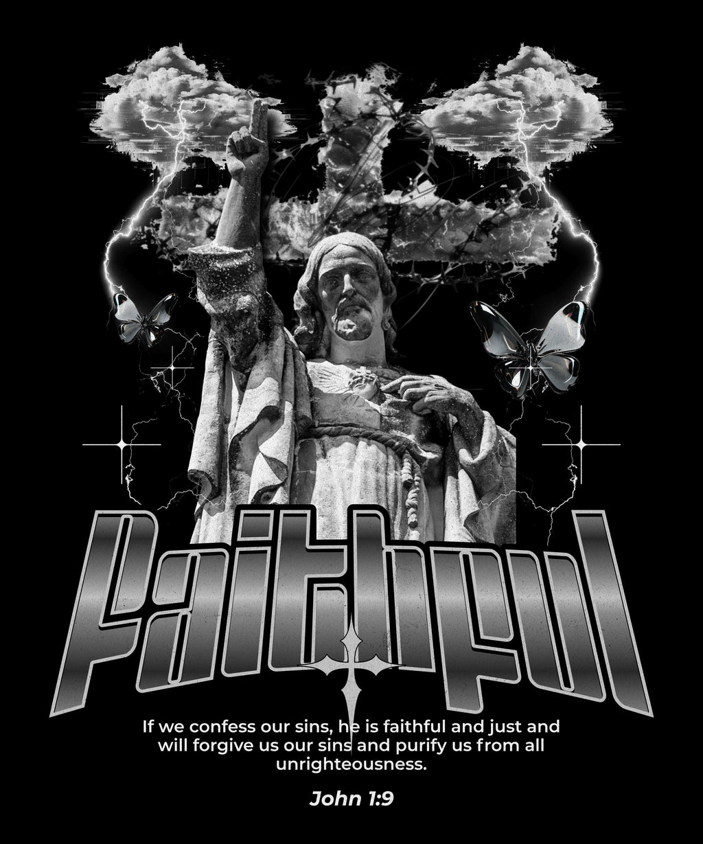 "FAITHFUL" Snow Wash Fleece Cotton Hoodie