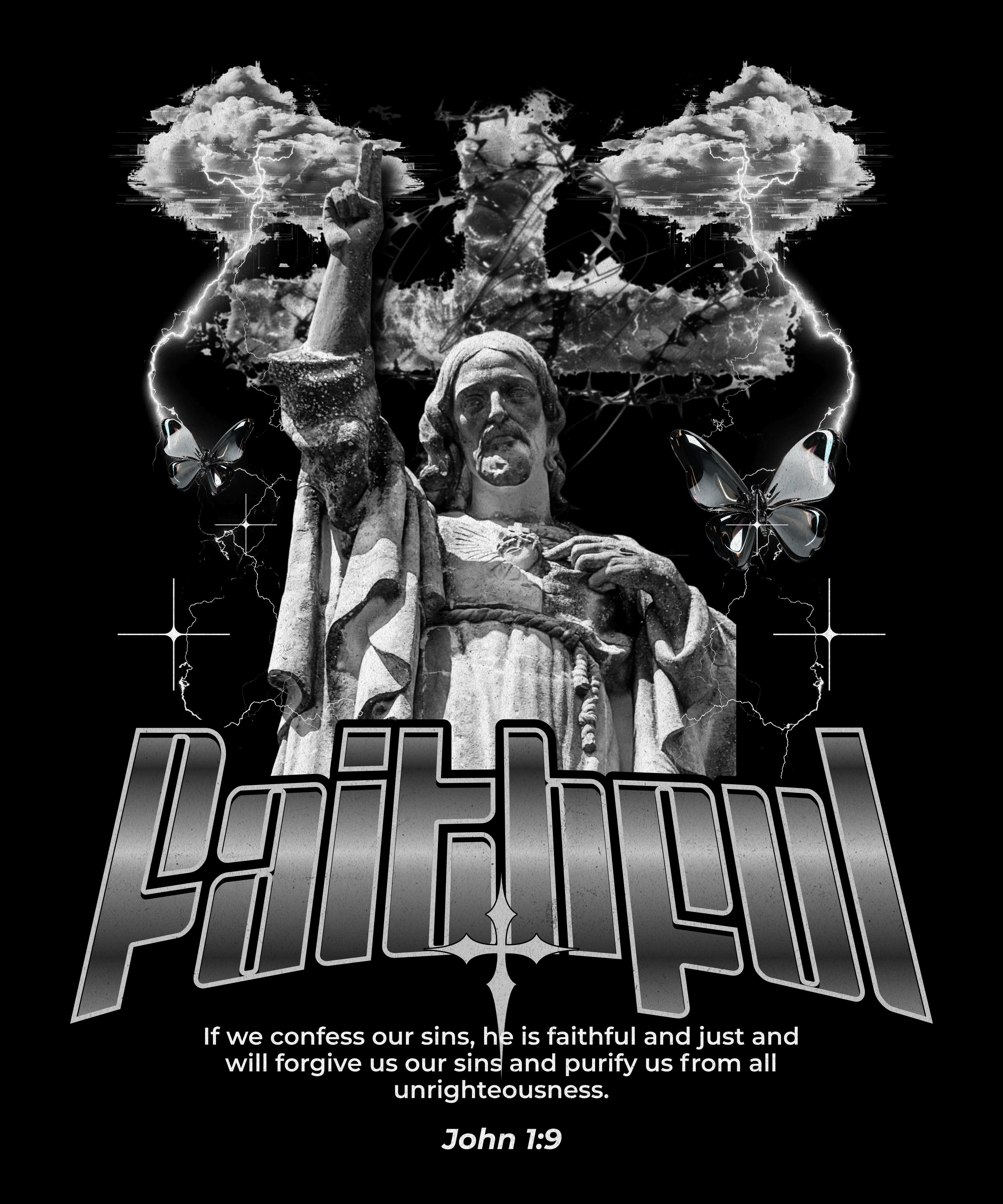 "FAITHFUL" Snow Wash Fleece Cotton Hoodie