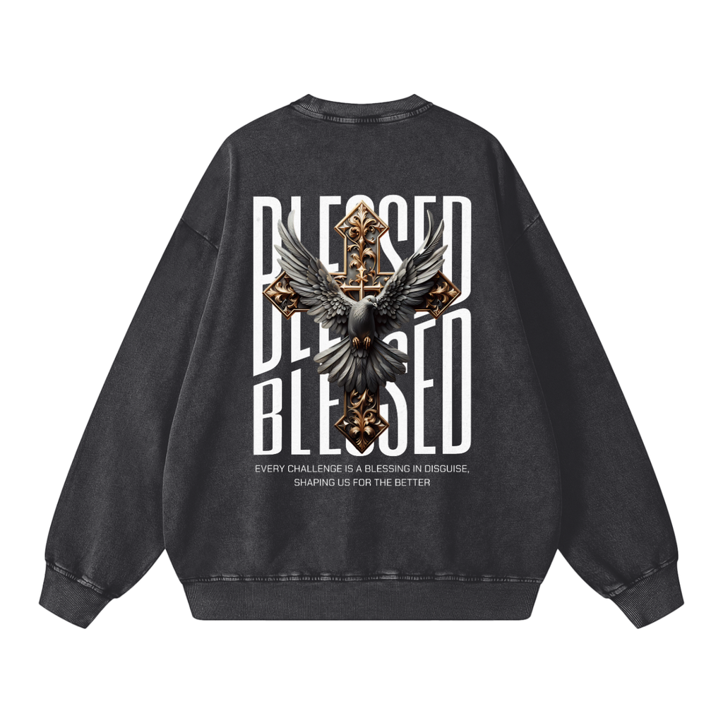 "BLESSED BLESSED BLESSED" Snow Wash Oversized Sweatshirt
