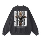 "BLESSED BLESSED BLESSED" Snow Wash Oversized Sweatshirt