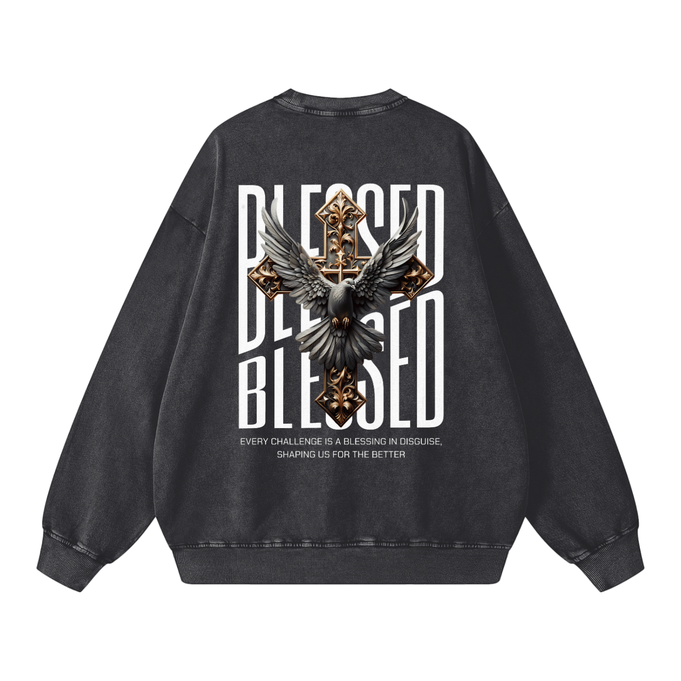 "BLESSED BLESSED BLESSED" Snow Wash Oversized Sweatshirt