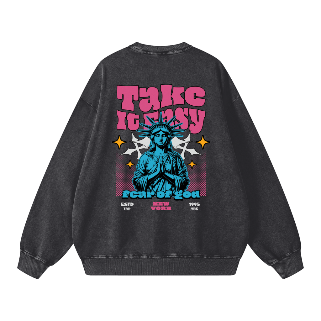 "Take It Easy" Snow Wash Oversized Sweatshirt